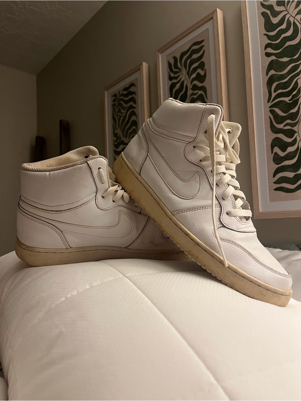 Vintage Nike White and Cream High-Top Sneakers - Picture 2 of 3